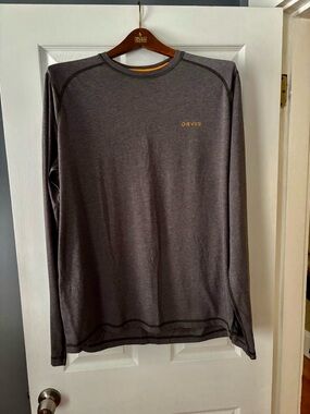 Orvis Men's Long-Sleeve Crew Shirt - Charcoal with Orange Logo